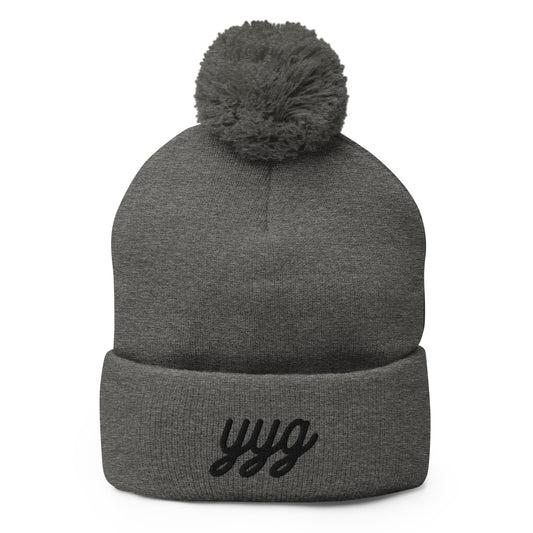 YYG Charlottetown Pom-Pom Beanie • Vintage Script Lettering in Black • YHM Designs - Image 02