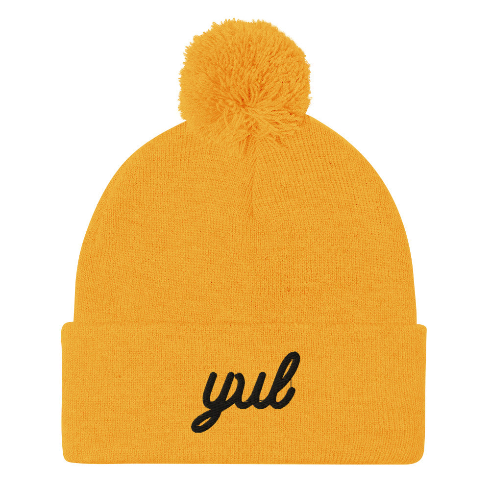 YUL Montreal Pom-Pom Beanie • Vintage Script Lettering in Black • YHM Designs - Image 05