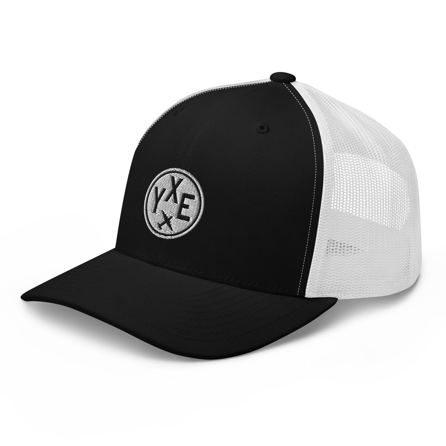 Roundel Trucker Hat - Black & White • YXE Saskatoon • YHM Designs - Image 01
