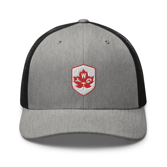 YWG Winnipeg Trucker Hat • Maple Leaf Shield Design - Red & White • YHM Designs - Image 02