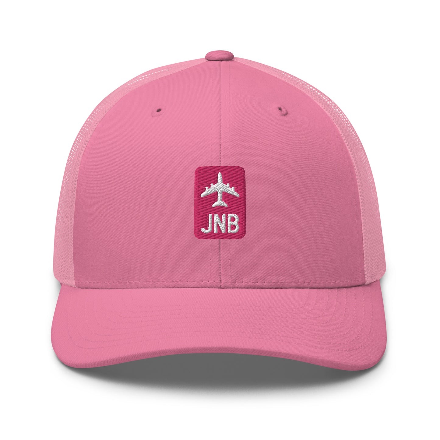 Retro Jetliner Trucker Hat • Pink and White • JNB Johannesburg • YHM Designs - Image 05