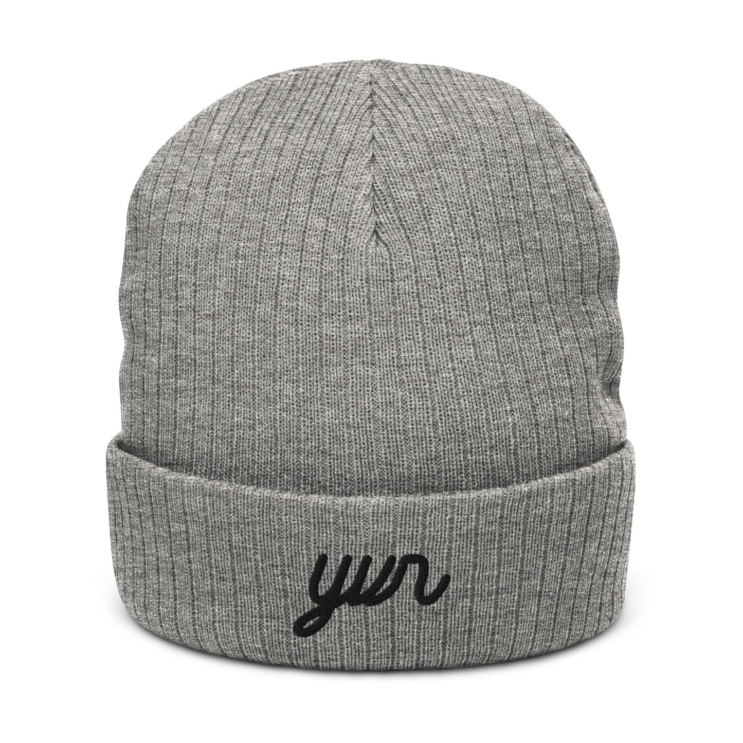 YVR Vancouver Recycled Cuffed Beanie • Vintage Script Lettering in Black • YHM Designs - Image 03