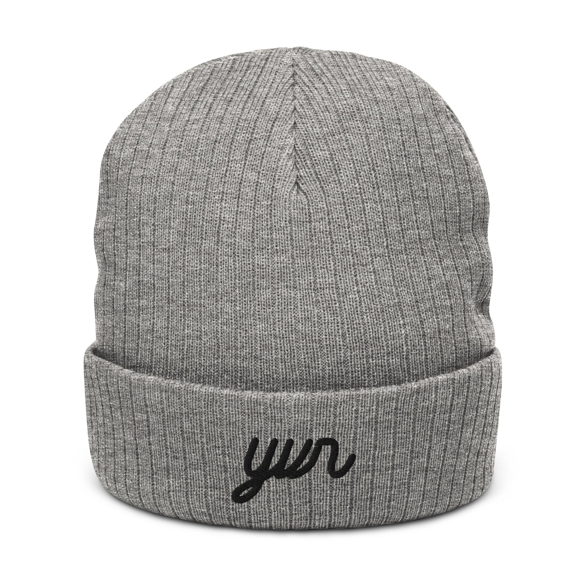 YVR Vancouver Recycled Cuffed Beanie • Vintage Script Lettering in Black • YHM Designs - Image 03