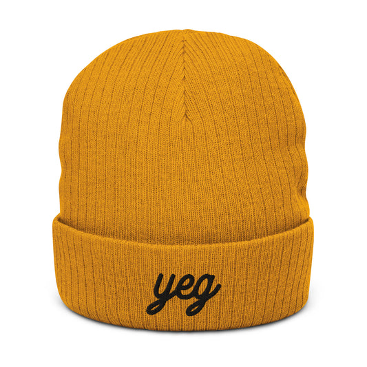 YEG Edmonton Recycled Cuffed Beanie • Vintage Script Lettering in Black • YHM Designs - Image 02