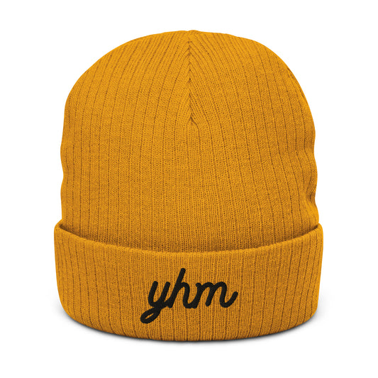 YHM Hamilton Recycled Cuffed Beanie • Vintage Script Lettering in Black • YHM Designs - Image 02