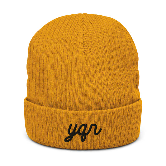 YQR Regina Recycled Cuffed Beanie • Vintage Script Lettering in Black • YHM Designs - Image 02