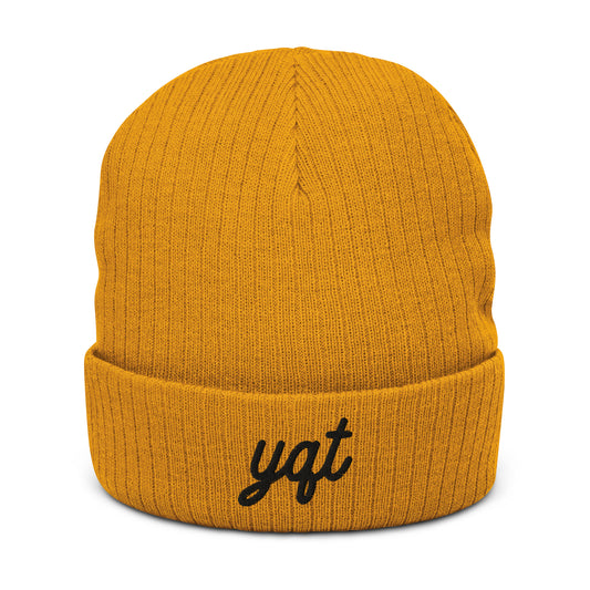 YQT Thunder Bay Recycled Cuffed Beanie • Vintage Script Lettering in Black • YHM Designs - Image 02