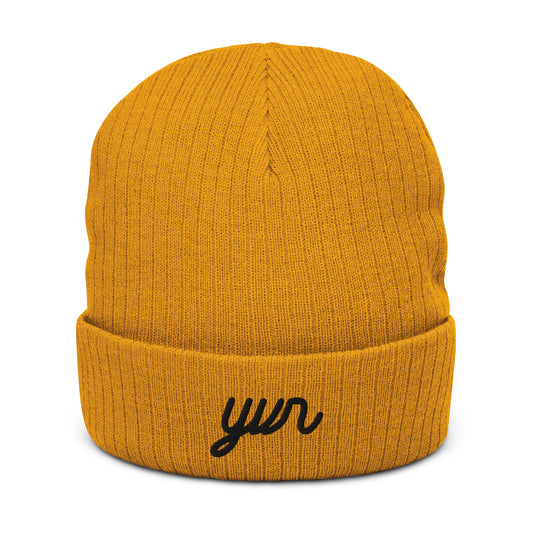 YVR Vancouver Recycled Cuffed Beanie • Vintage Script Lettering in Black • YHM Designs - Image 02