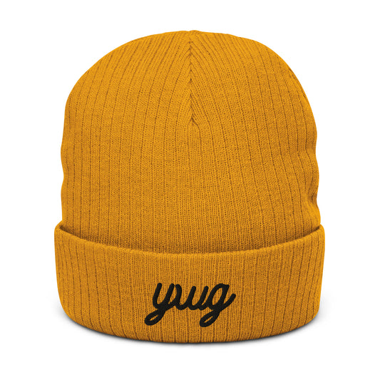 YWG Winnipeg Recycled Cuffed Beanie • Vintage Script Lettering in Black • YHM Designs - Image 02