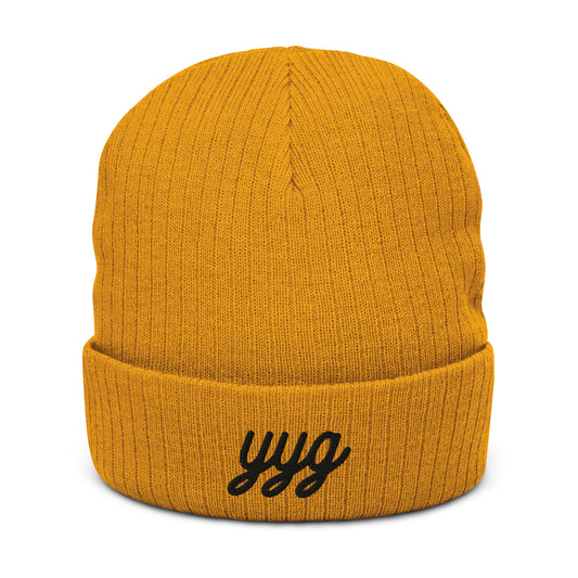 YYG Charlottetown Recycled Cuffed Beanie • Vintage Script Lettering in Black • YHM Designs - Image 02