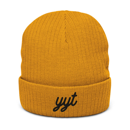 YYT St. John's Recycled Cuffed Beanie • Vintage Script Lettering in Black • YHM Designs - Image 02