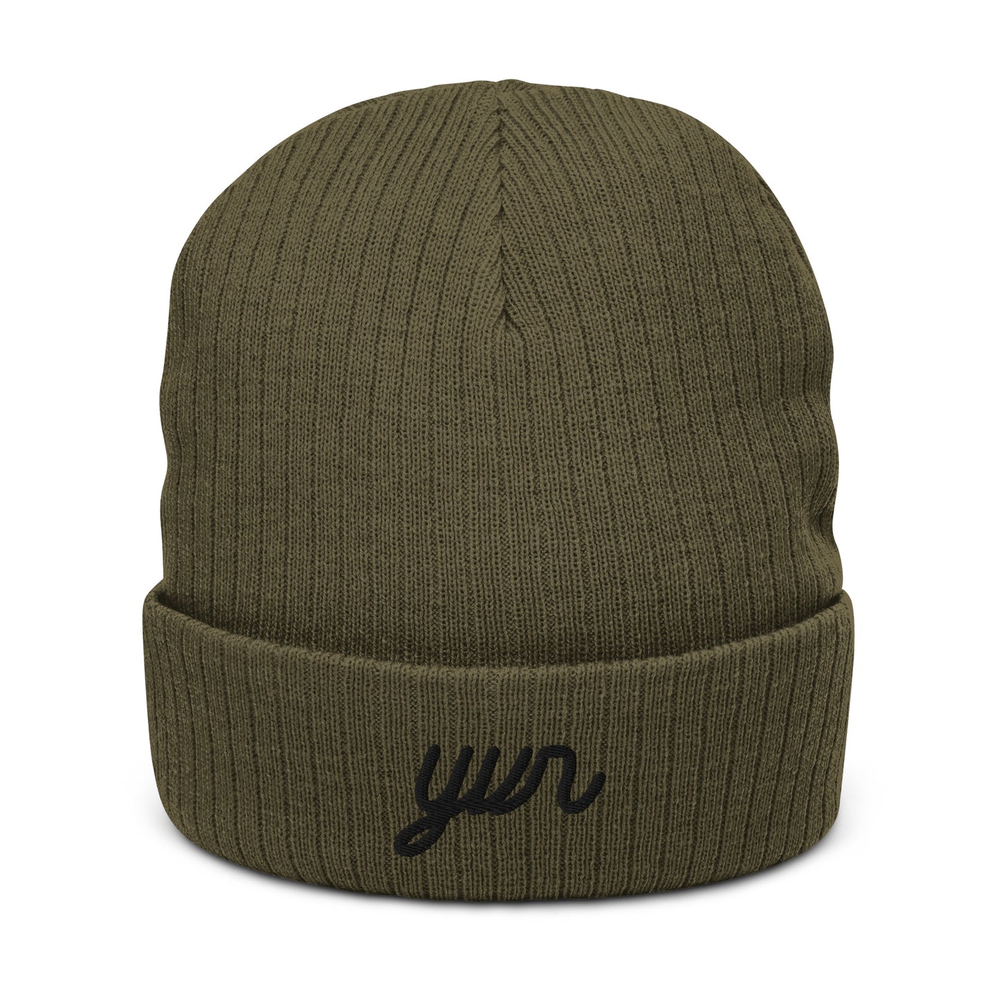 YVR Vancouver Recycled Cuffed Beanie • Vintage Script Lettering in Black • YHM Designs - Image 01