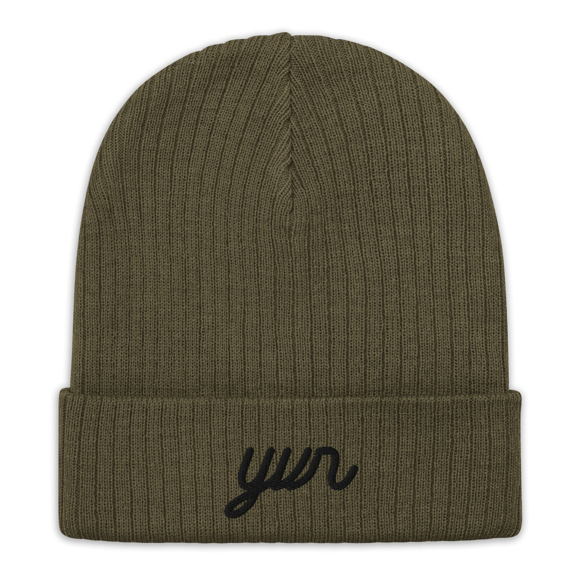 YVR Vancouver Recycled Cuffed Beanie • Vintage Script Lettering in Black • YHM Designs - Image 09