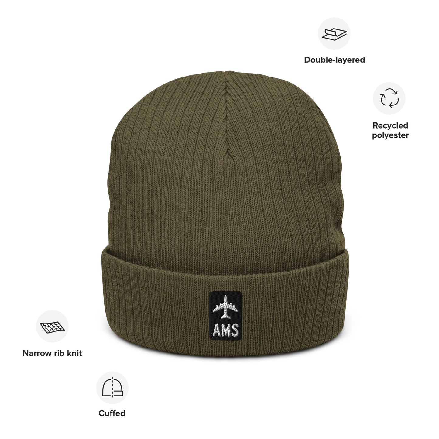 Jetliner Ribbed Knit Beanie • Black/White • AMS Amsterdam • YHM Designs - Image 02