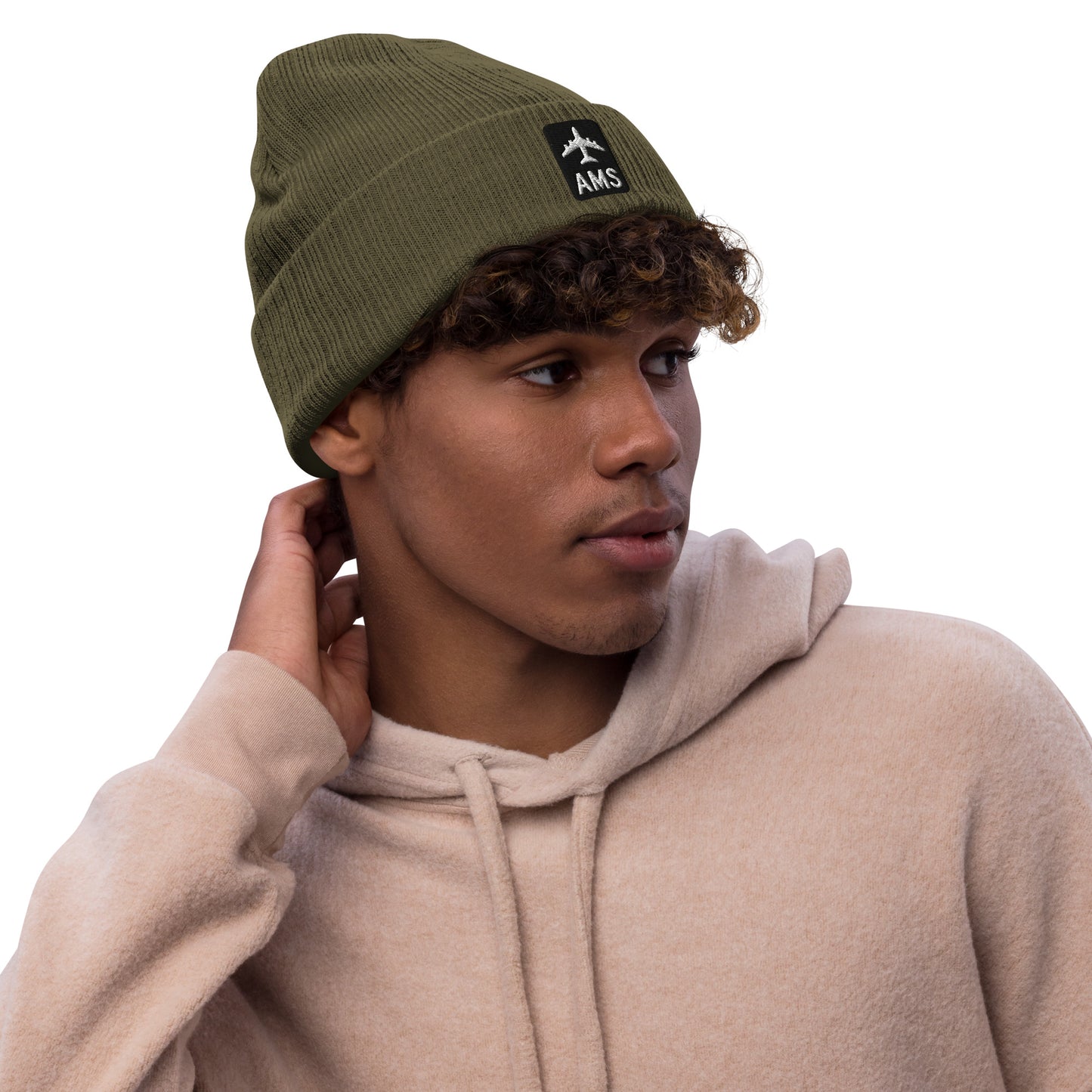 Jetliner Ribbed Knit Beanie • Black/White • AMS Amsterdam • YHM Designs - Image 05