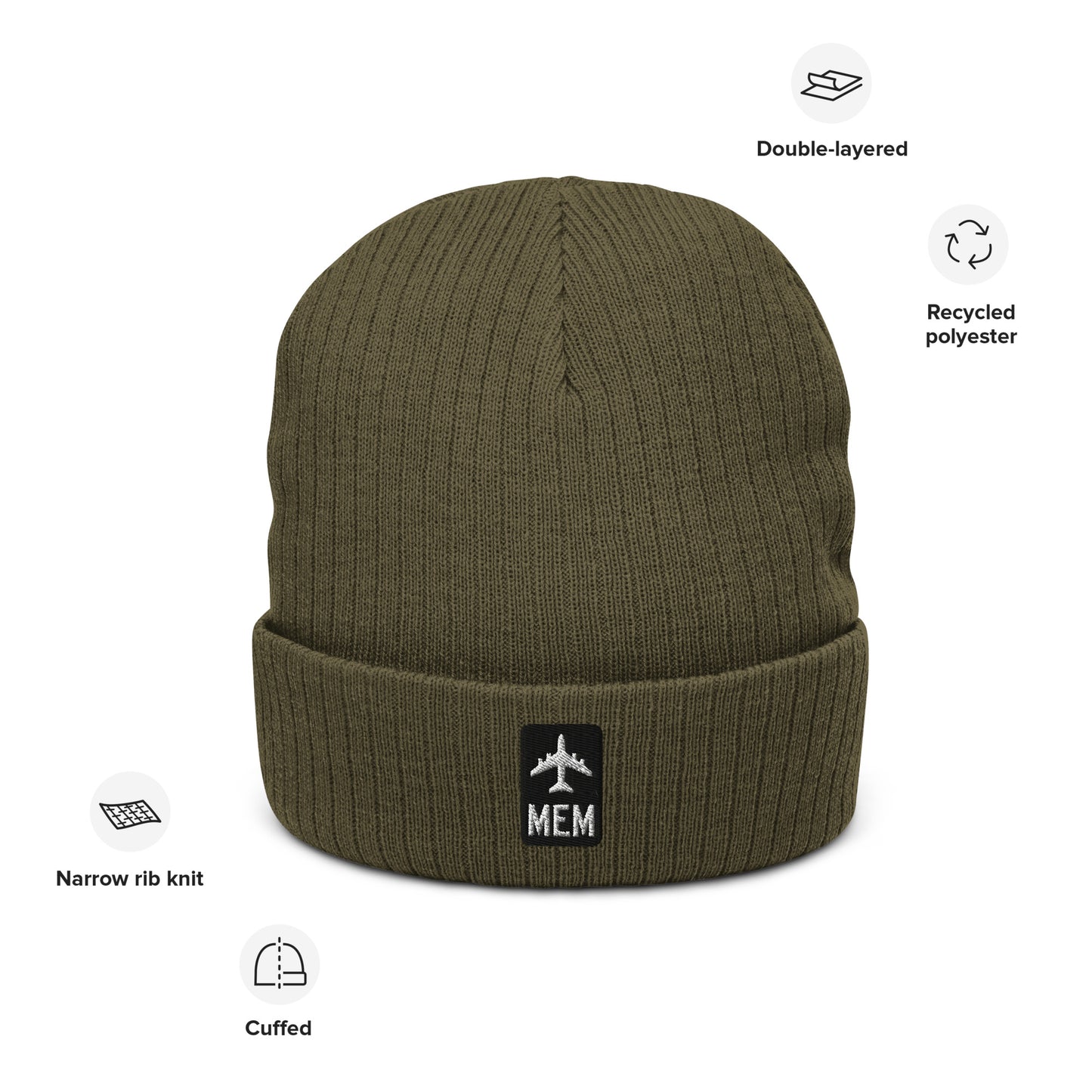 Jetliner Ribbed Knit Beanie • Black/White • MEM Memphis • YHM Designs - Image 02