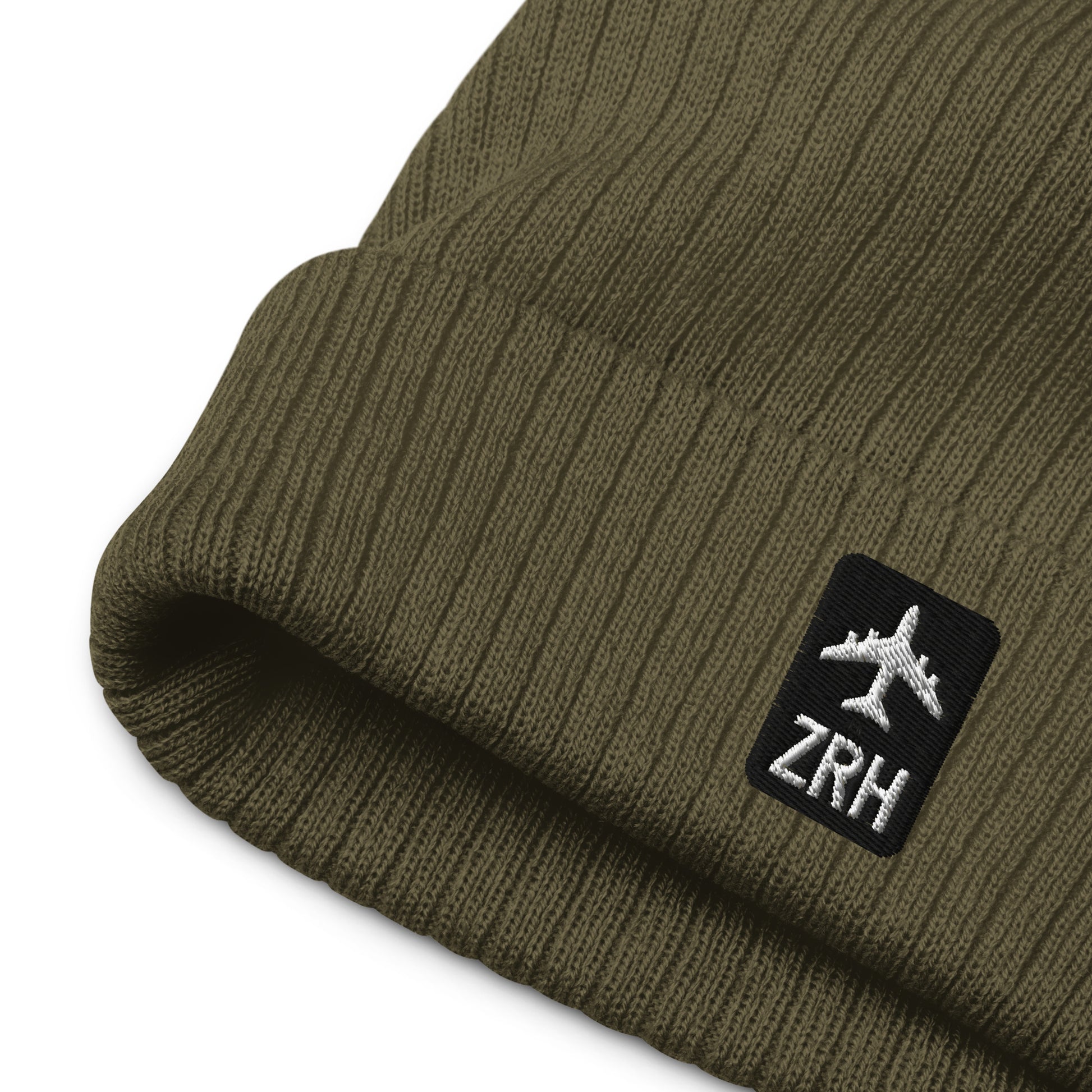 Jetliner Ribbed Knit Beanie • Black/White • ZRH Zurich Souvenir • YHM Designs - Image 04
