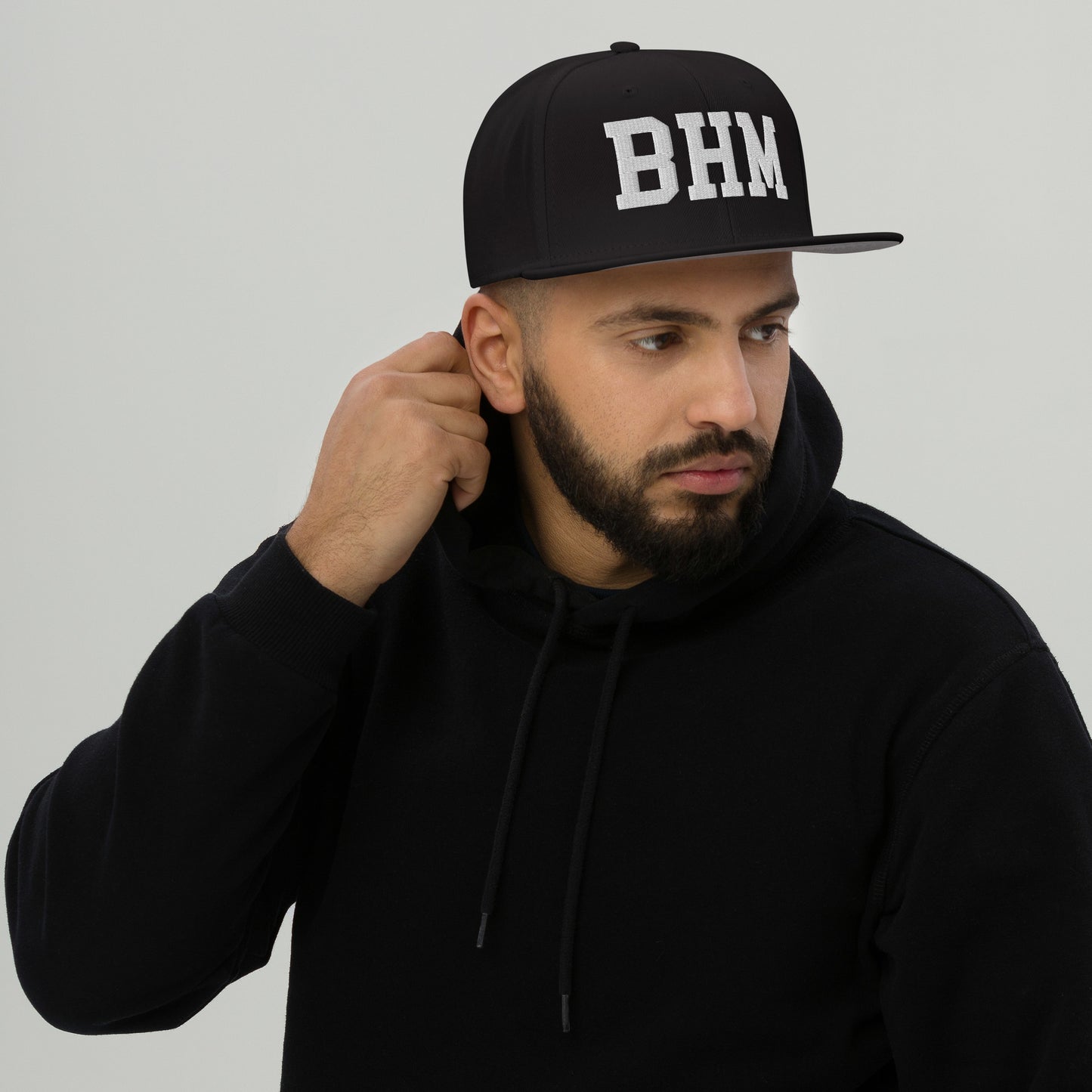 College-Style Wool-Blend Snapback Hat • White • BHM Birmingham • YHM Designs - Image 06