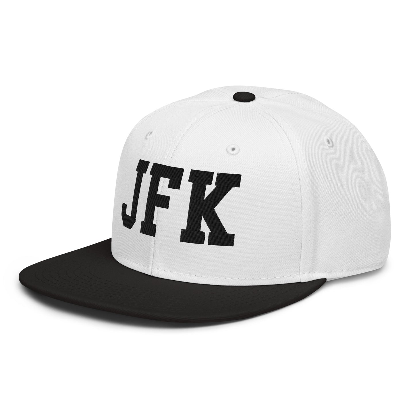College-Style Wool-Blend Snapback Hat • Black • JFK New York City • YHM Designs - Image 01