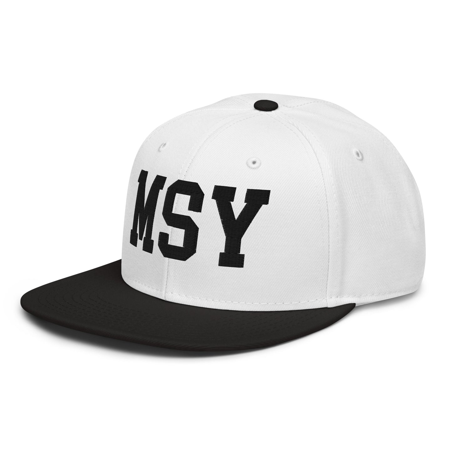 College-Style Wool-Blend Snapback Hat • Black • MSY New Orleans • YHM Designs - Image 01