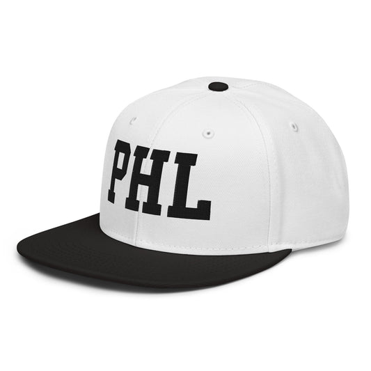 College-Style Wool-Blend Snapback Hat • Black • PHL Philadelphia • YHM Designs - Image 01