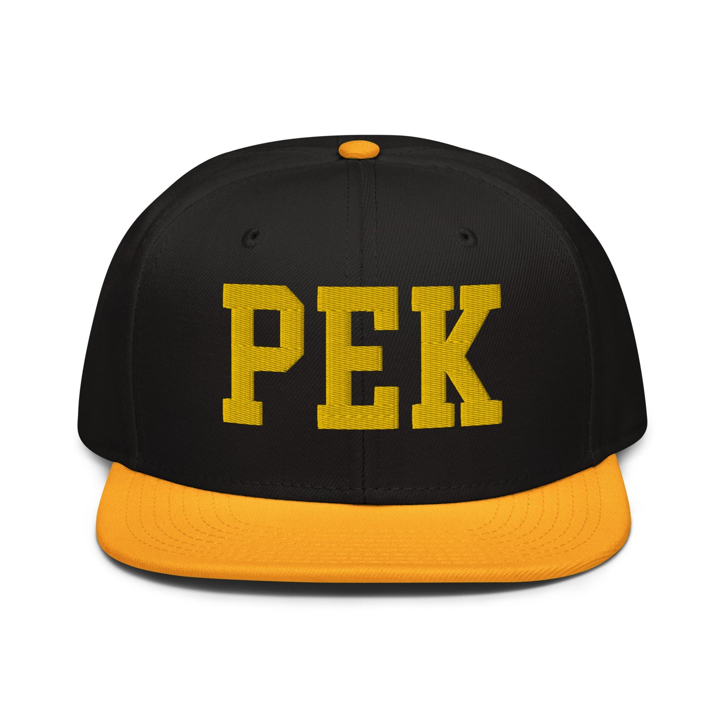 College-Style Wool-Blend Snapback Hat • Gold • PEK Beijing • YHM Designs - Image 07