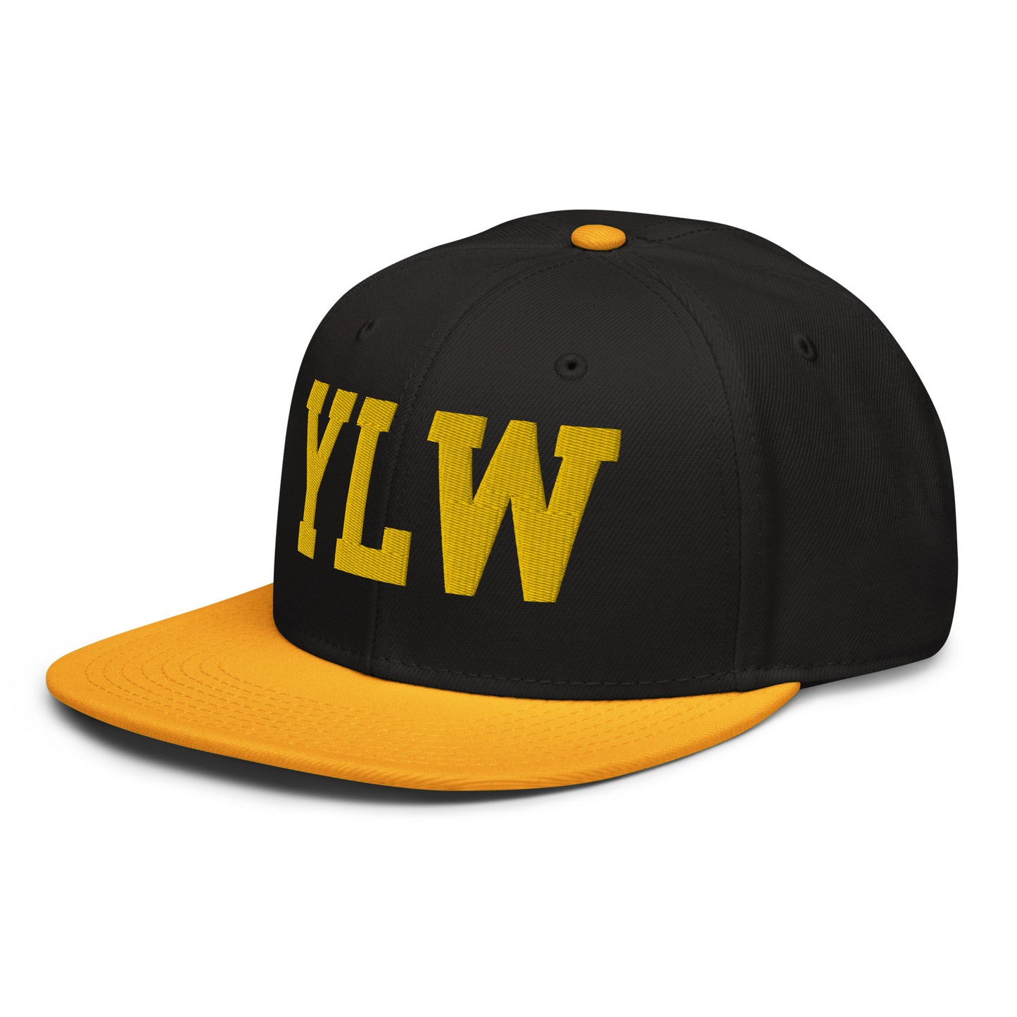 College-Style Wool-Blend Snapback Hat • Gold • YLW Kelowna • YHM Designs - Image 01