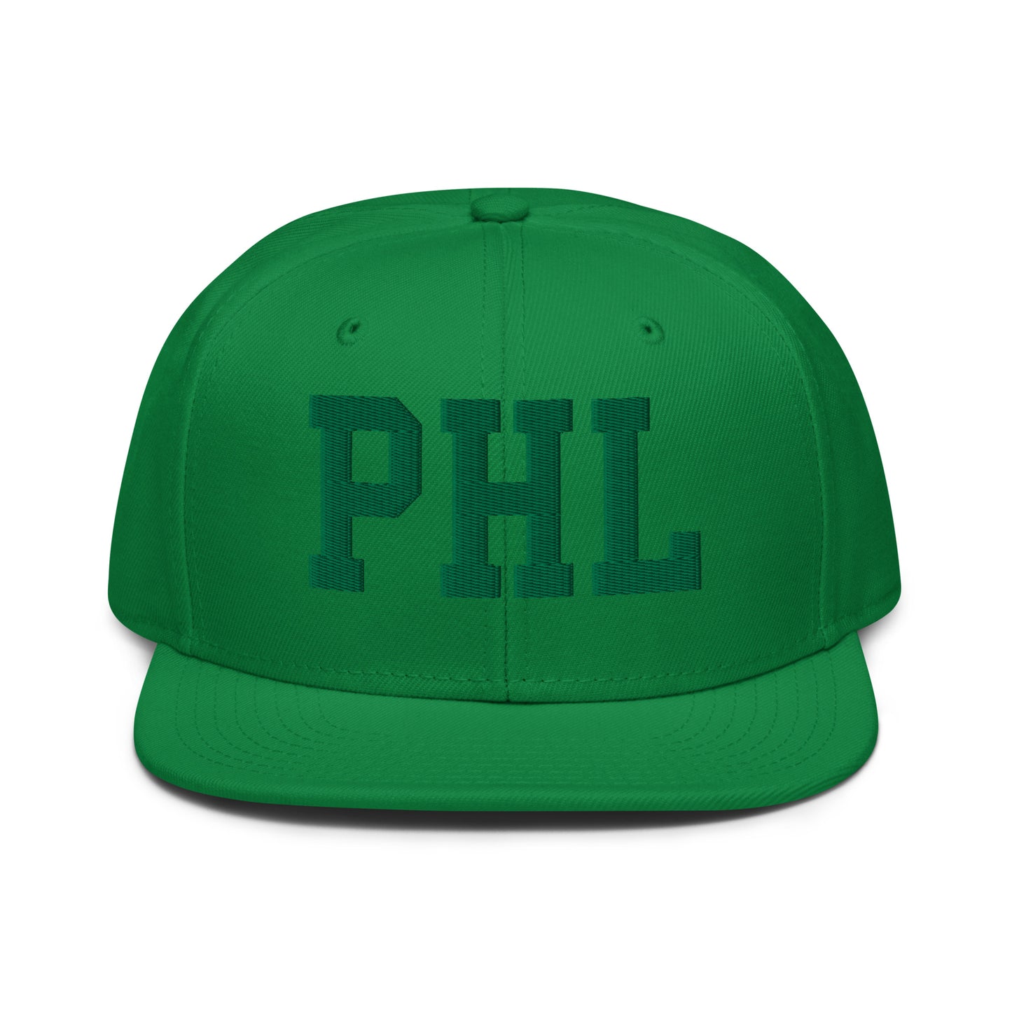 College-Style Wool-Blend Snapback Hat • Kelly Green • PHL Philadelphia • YHM Designs - Image 07