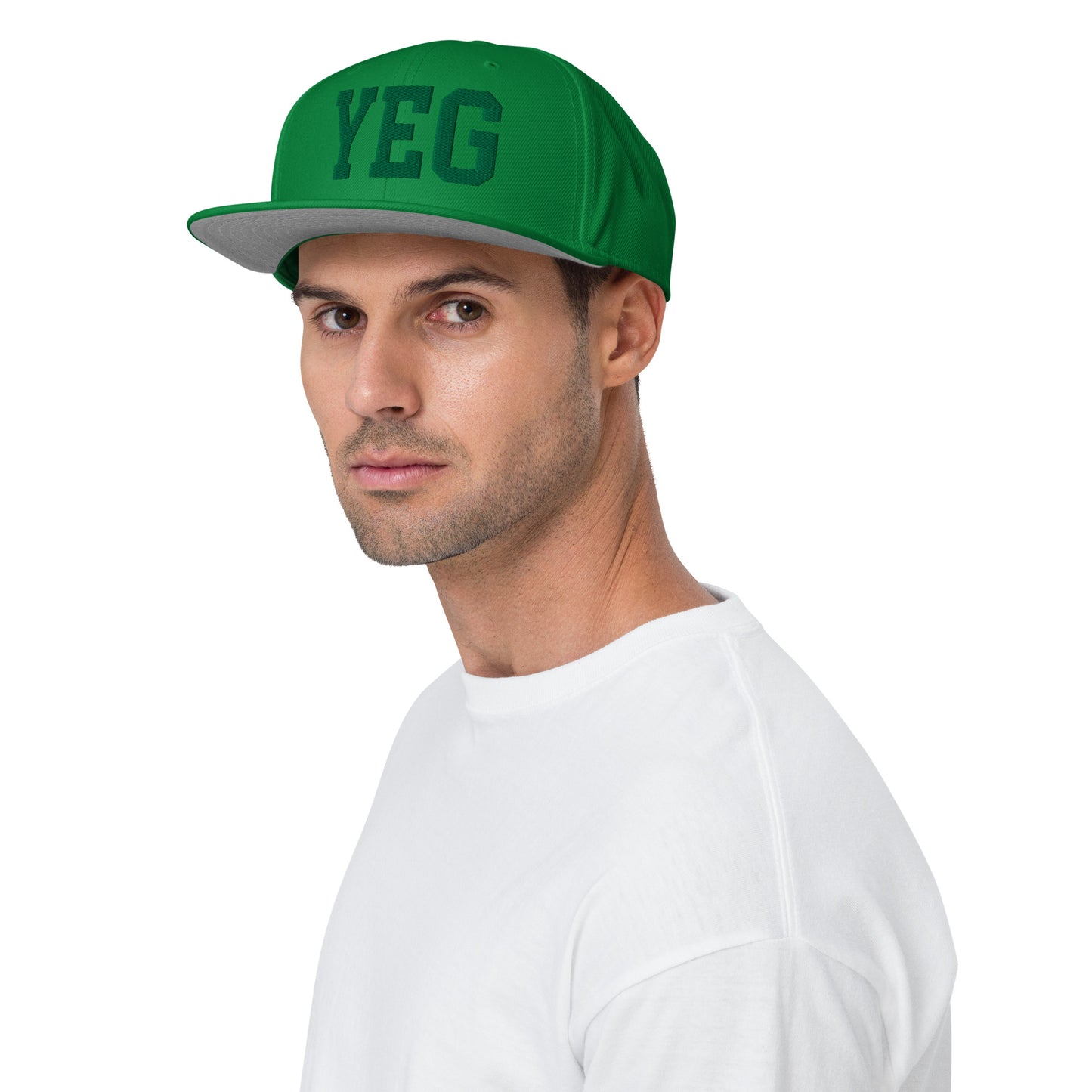 College-Style Wool-Blend Snapback Hat • Kelly Green • YEG Edmonton • YHM Designs - Image 03