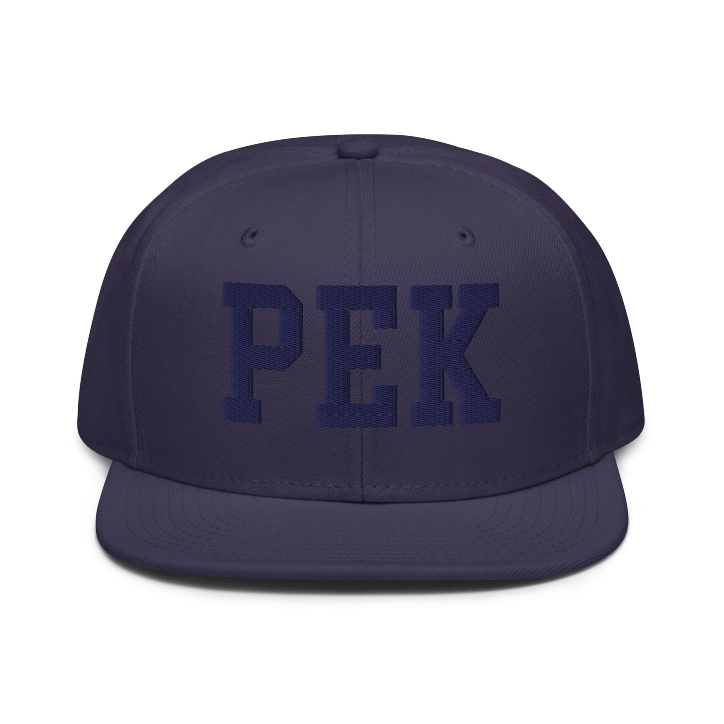 College-Style Wool-Blend Snapback Hat • Navy Blue • PEK Beijing • YHM Designs - Image 07