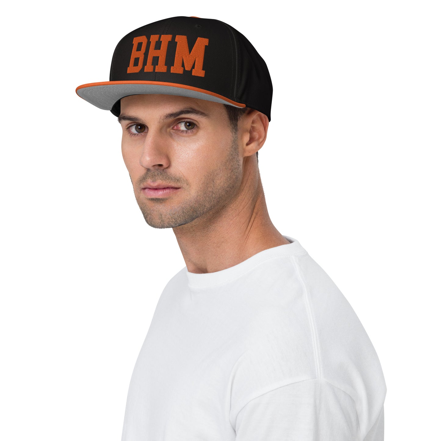 College-Style Wool-Blend Snapback Hat • Orange • BHM Birmingham • YHM Designs - Image 03