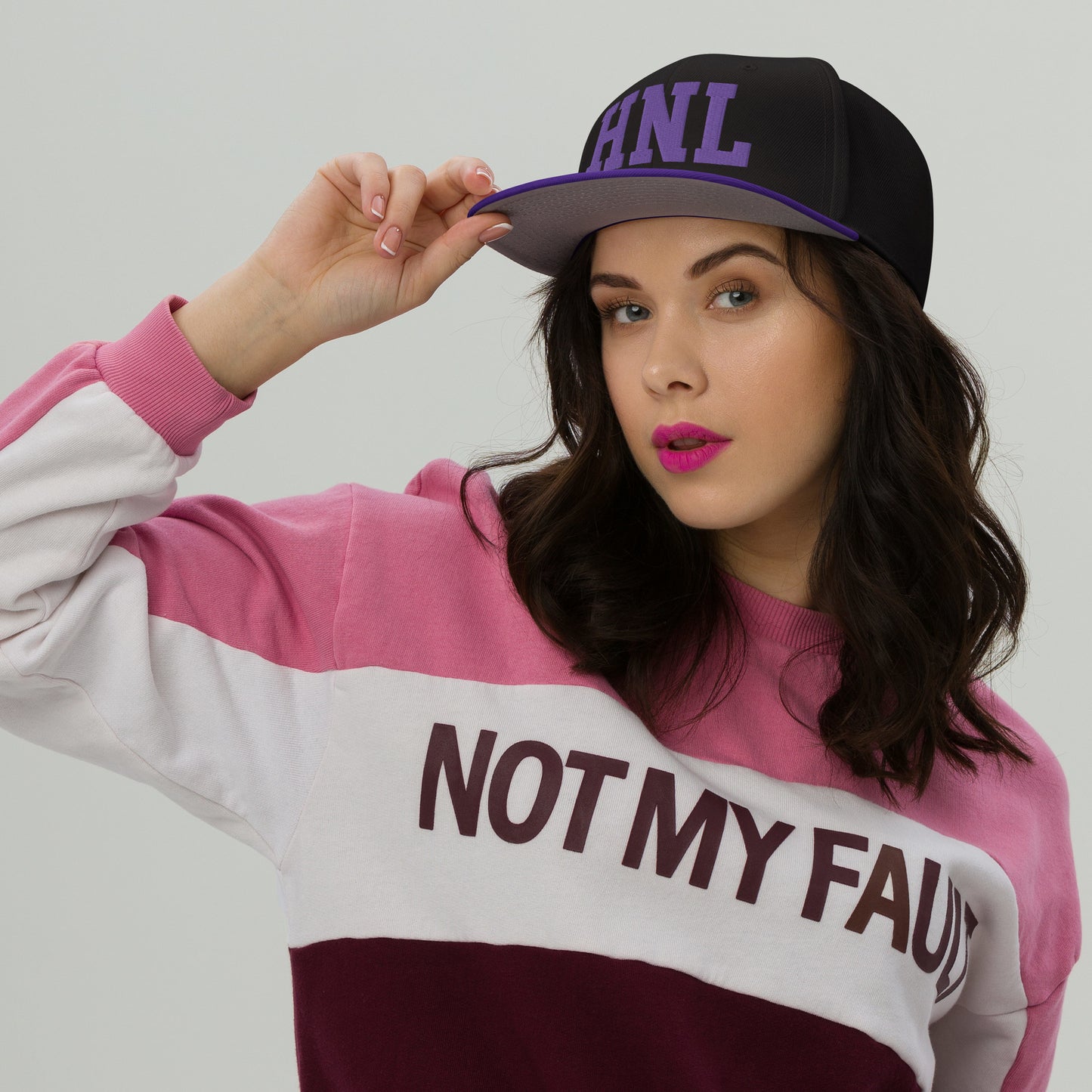 College-Style Wool-Blend Snapback Hat • Purple • HNL Honolulu • YHM Designs - Image 05