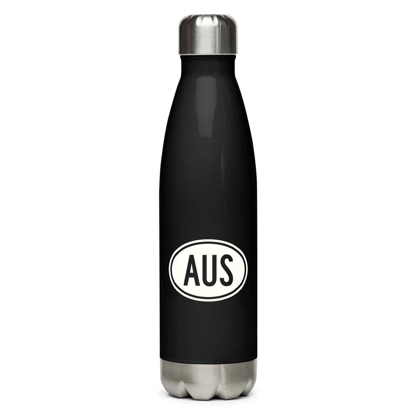 Unique Travel Gift Water Bottle - White Oval • AUS Austin • YHM Designs - Image 01