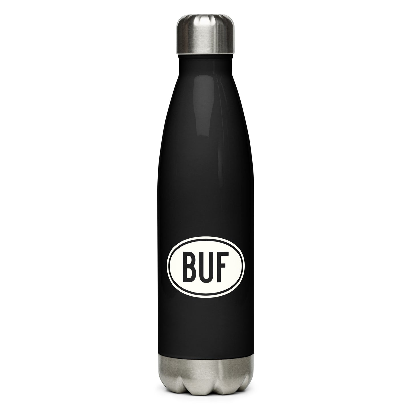 Unique Travel Gift Water Bottle - White Oval • BUF Buffalo Souvenir • YHM Designs - Image 01