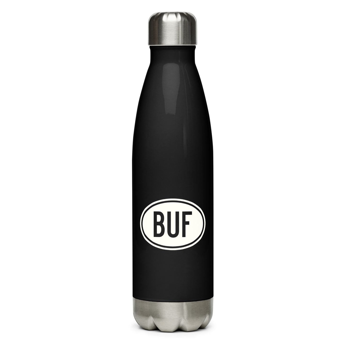 Unique Travel Gift Water Bottle - White Oval • BUF Buffalo • YHM Designs - Image 01