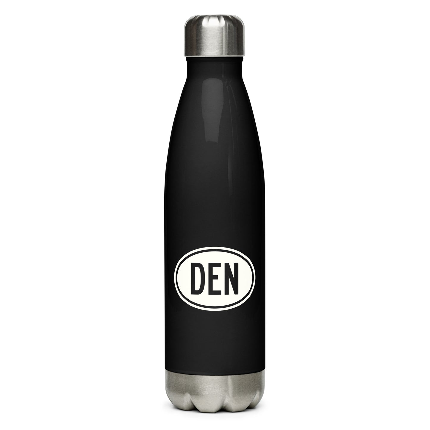 Unique Travel Gift Water Bottle - White Oval • DEN Denver Souvenir • YHM Designs - Image 01