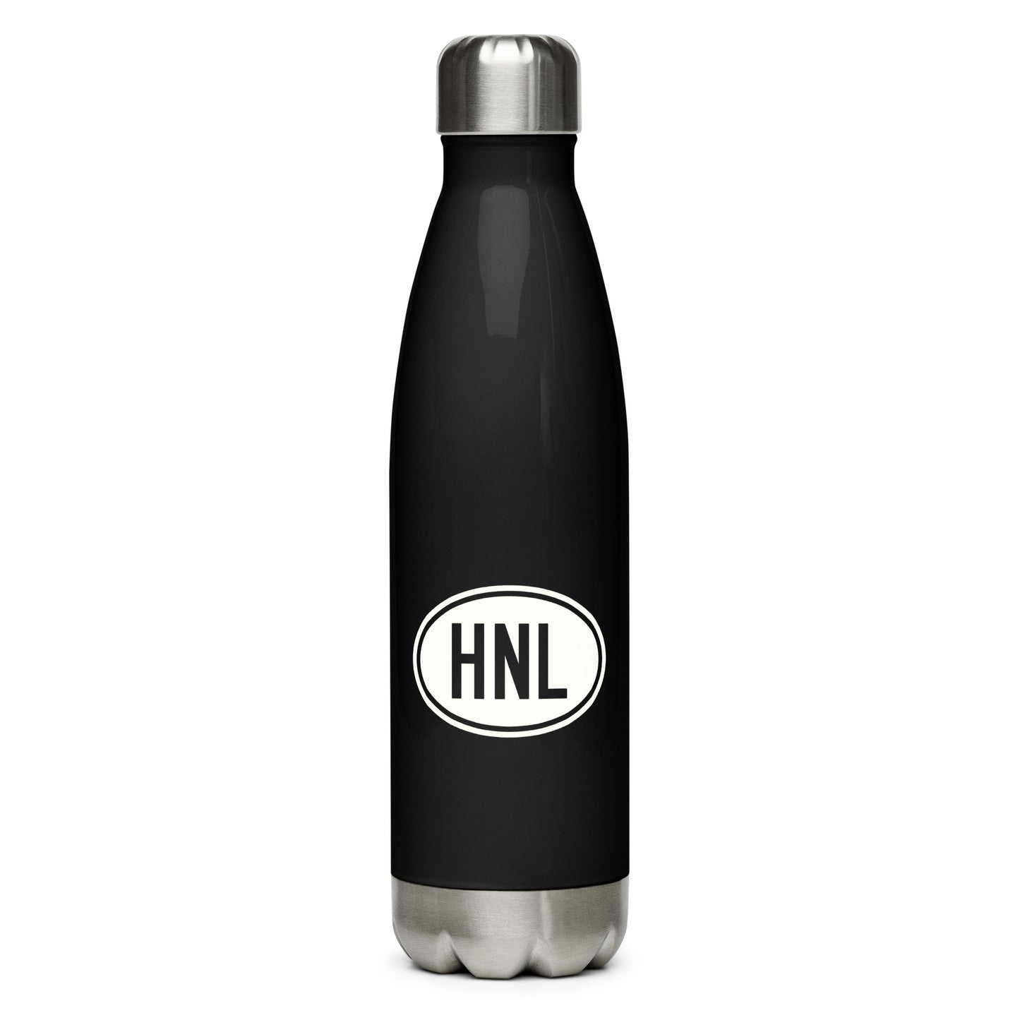 Unique Travel Gift Water Bottle - White Oval • HNL Honolulu • YHM Designs - Image 01