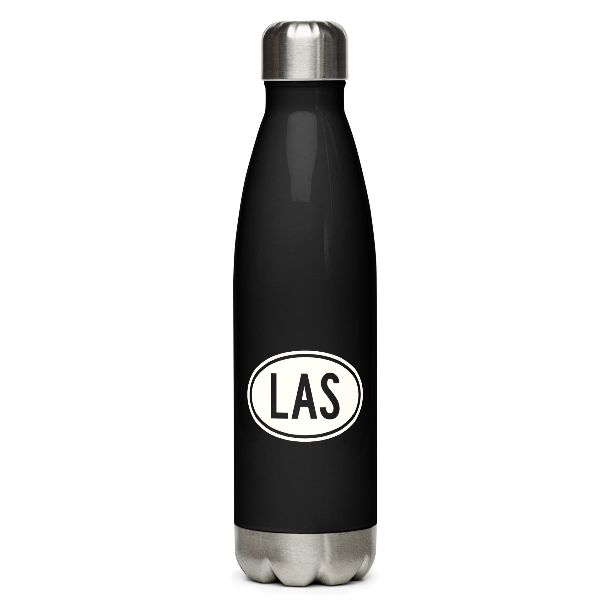 Unique Travel Gift Water Bottle - White Oval • LAS Las Vegas • YHM Designs - Image 01