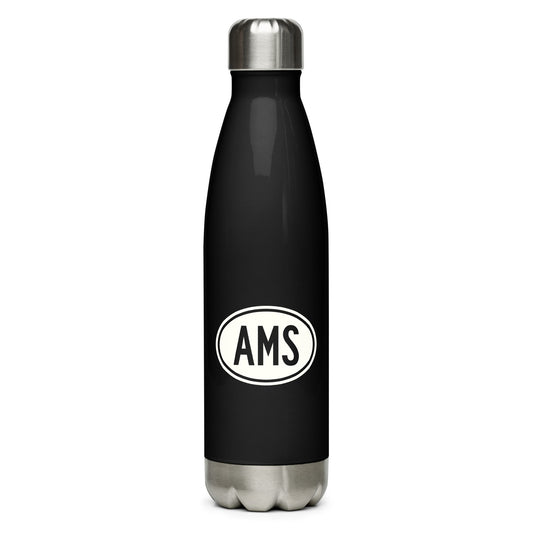 Unique Travel Gift Water Bottle - White Oval • AMS Amsterdam • YHM Designs - Image 01