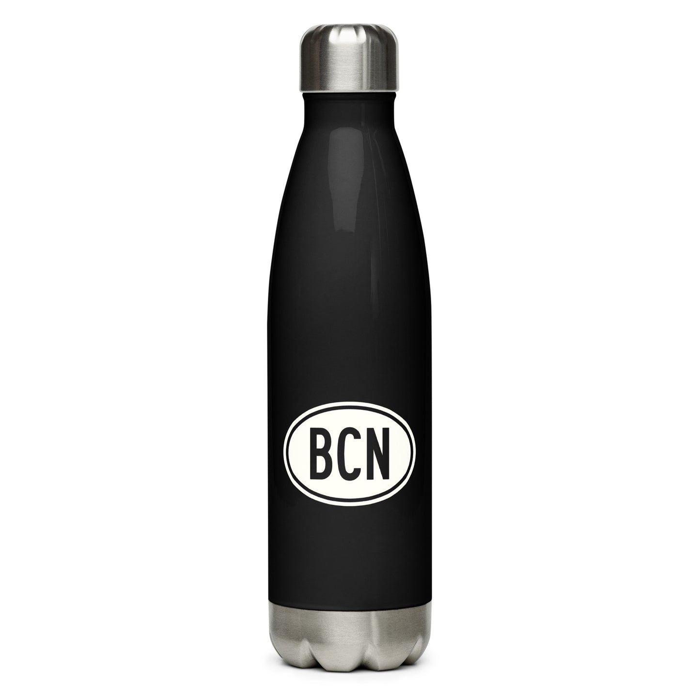 Unique Travel Gift Water Bottle - White Oval • BCN Barcelona • YHM Designs - Image 01