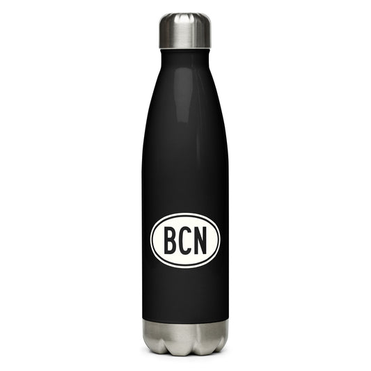 Unique Travel Gift Water Bottle - White Oval • BCN Barcelona • YHM Designs - Image 01
