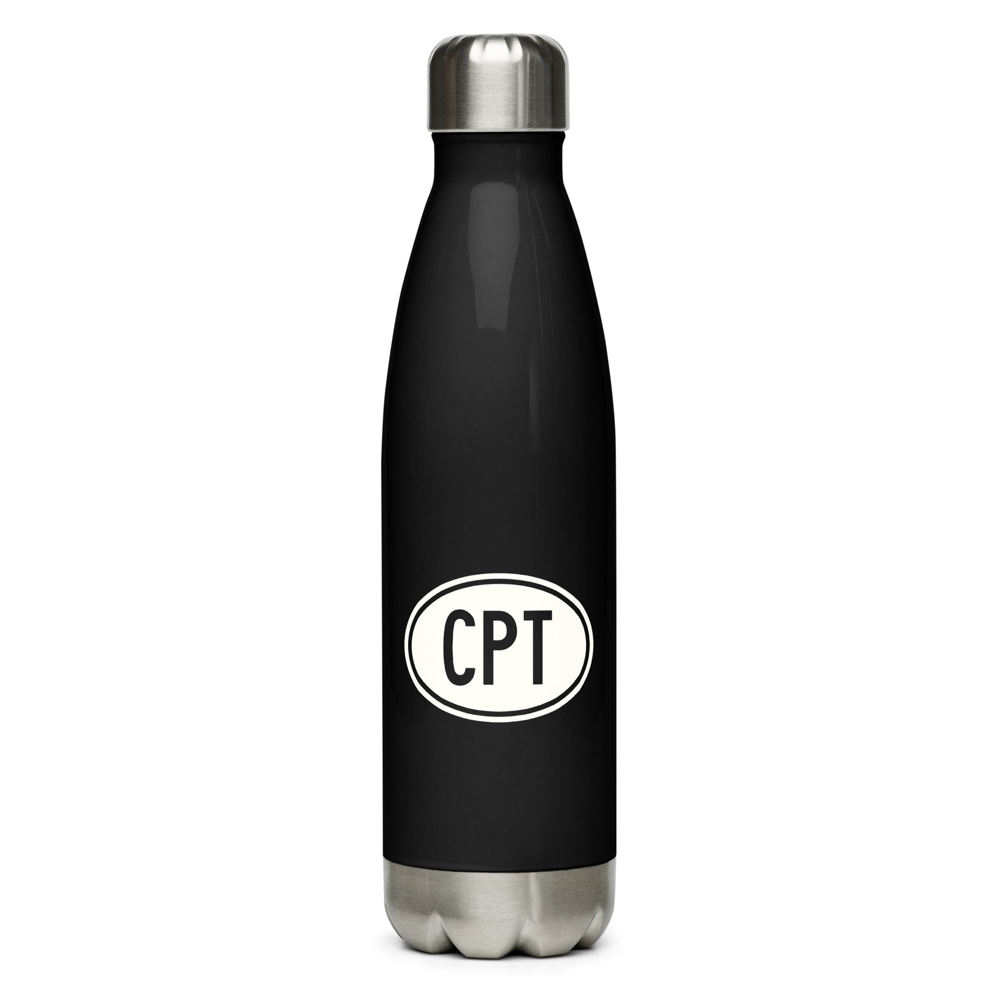 CPT Cape Town Water Bottle • Black with Oval Car Sticker Design • YHM Designs - Image 01