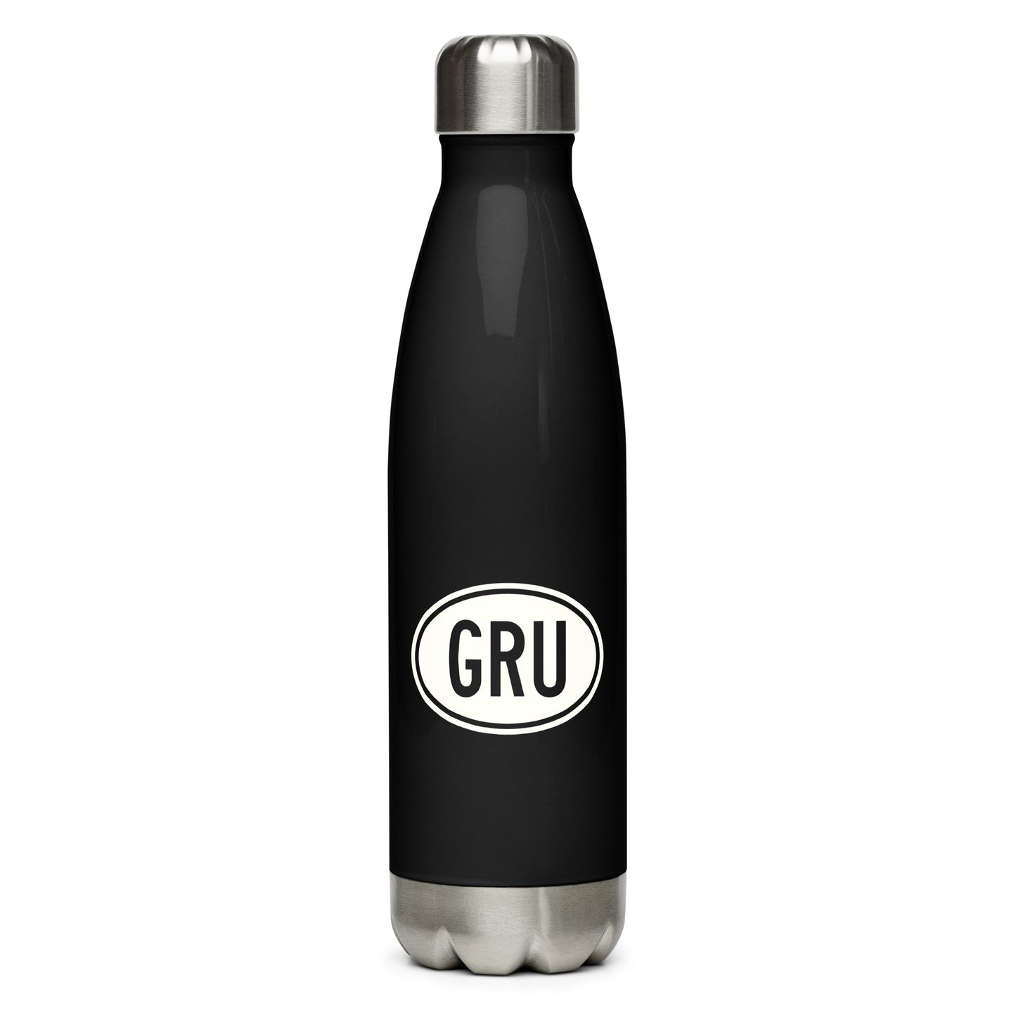 Unique Travel Gift Water Bottle - White Oval • GRU Sao Paulo • YHM Designs - Image 01
