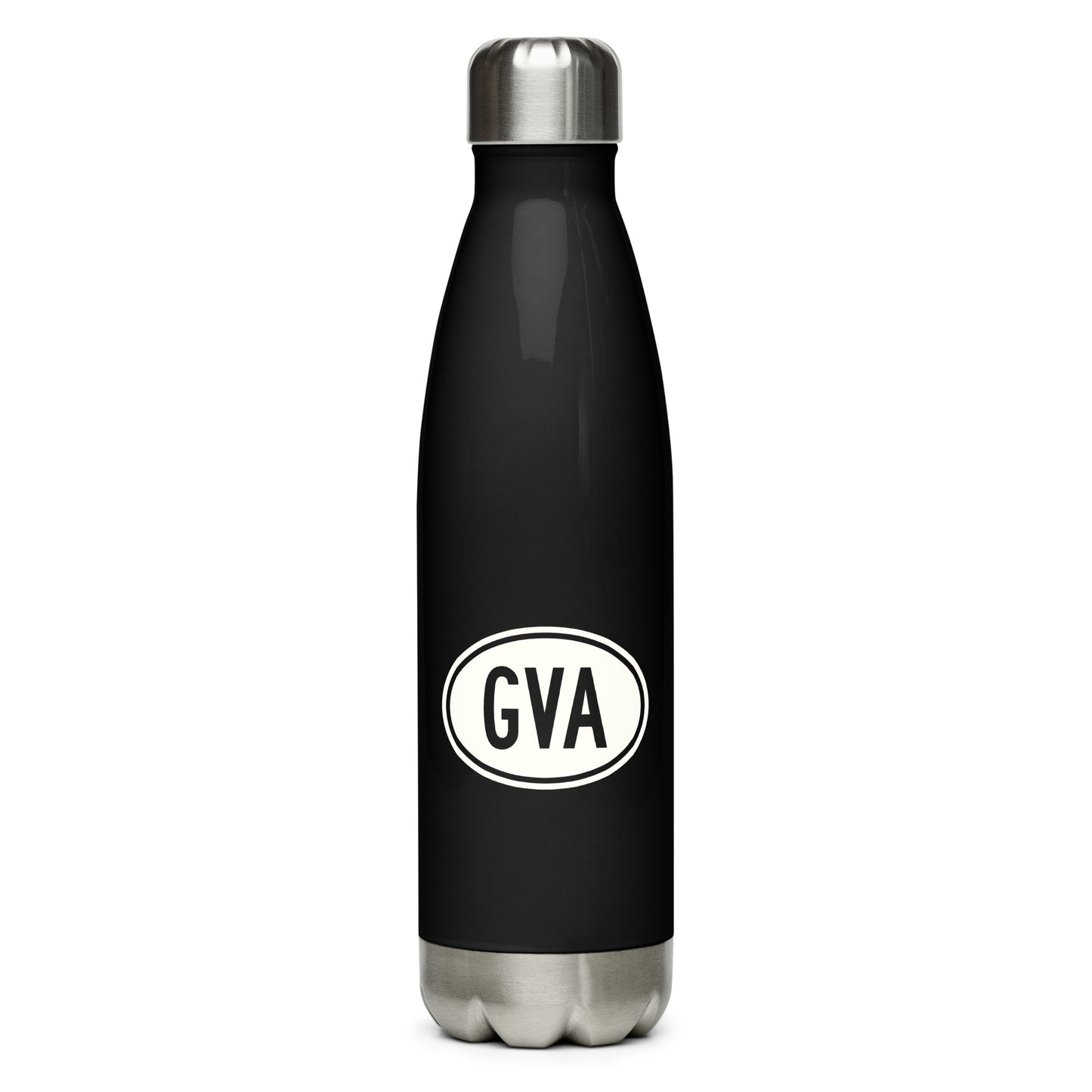 Unique Travel Gift Water Bottle - White Oval • GVA Geneva Souvenir • YHM Designs - Image 01