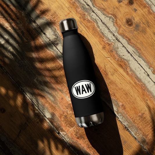 WAW Warsaw Water Bottle • Black with Oval Car Sticker Design • YHM Designs - Image 02