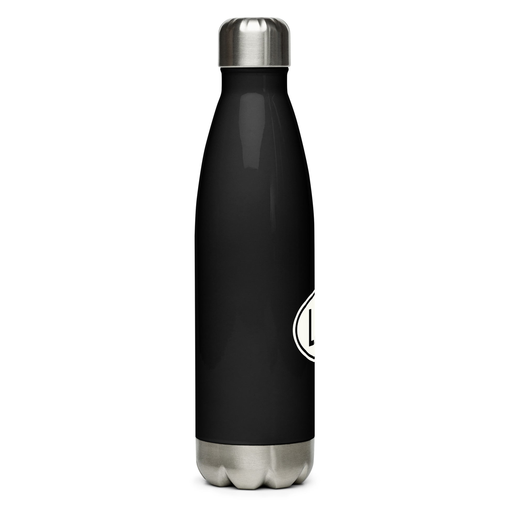 Unique Travel Gift Water Bottle - White Oval • LAS Las Vegas • YHM Designs - Image 05