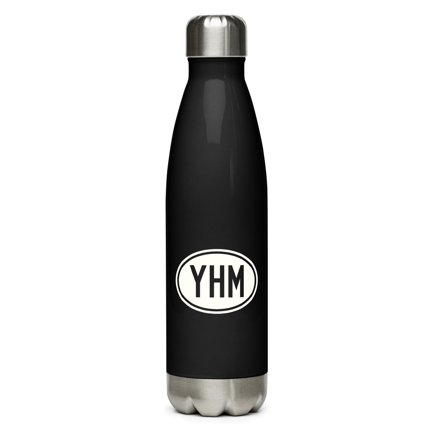 YHM Hamilton Water Bottle • Black with Oval Car Sticker Design • YHM Designs - Image 01