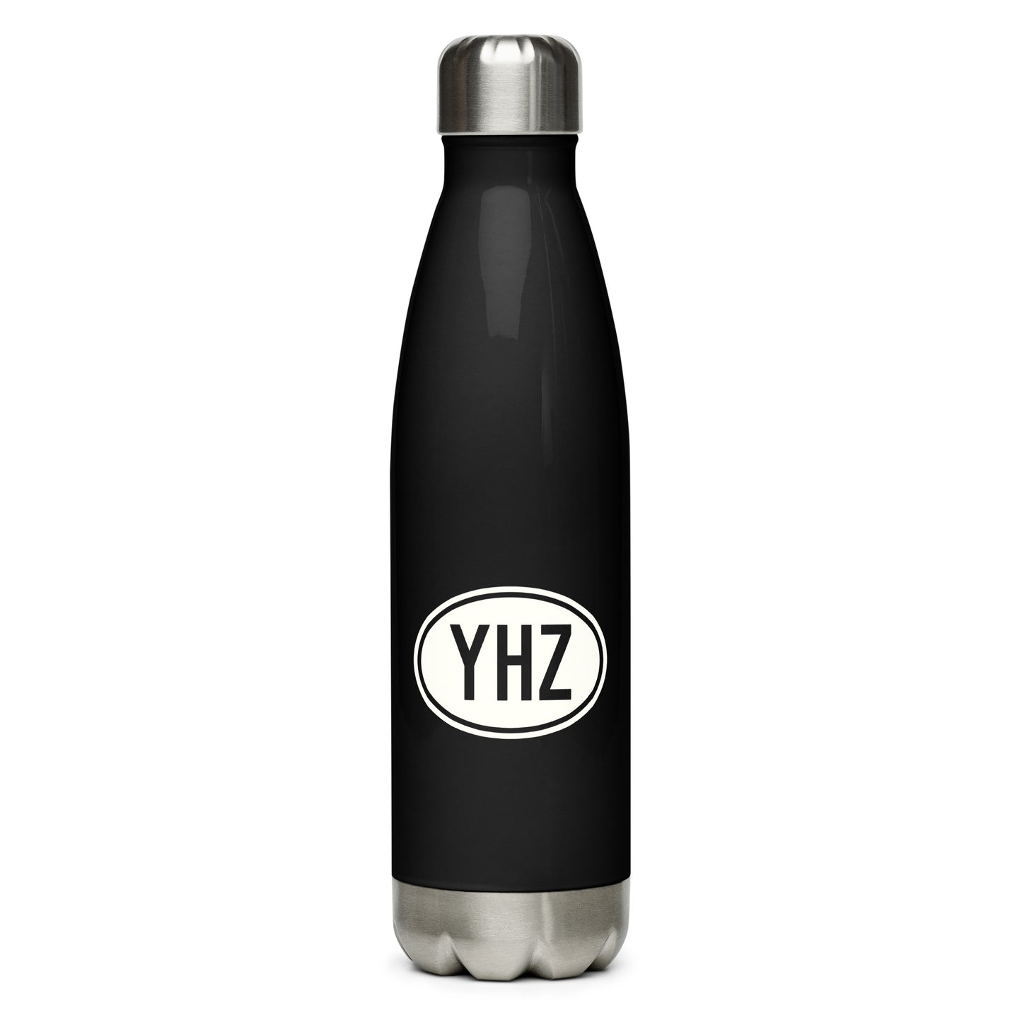 YHZ Halifax Water Bottle • Black with Oval Car Sticker Design • YHM Designs - Image 01