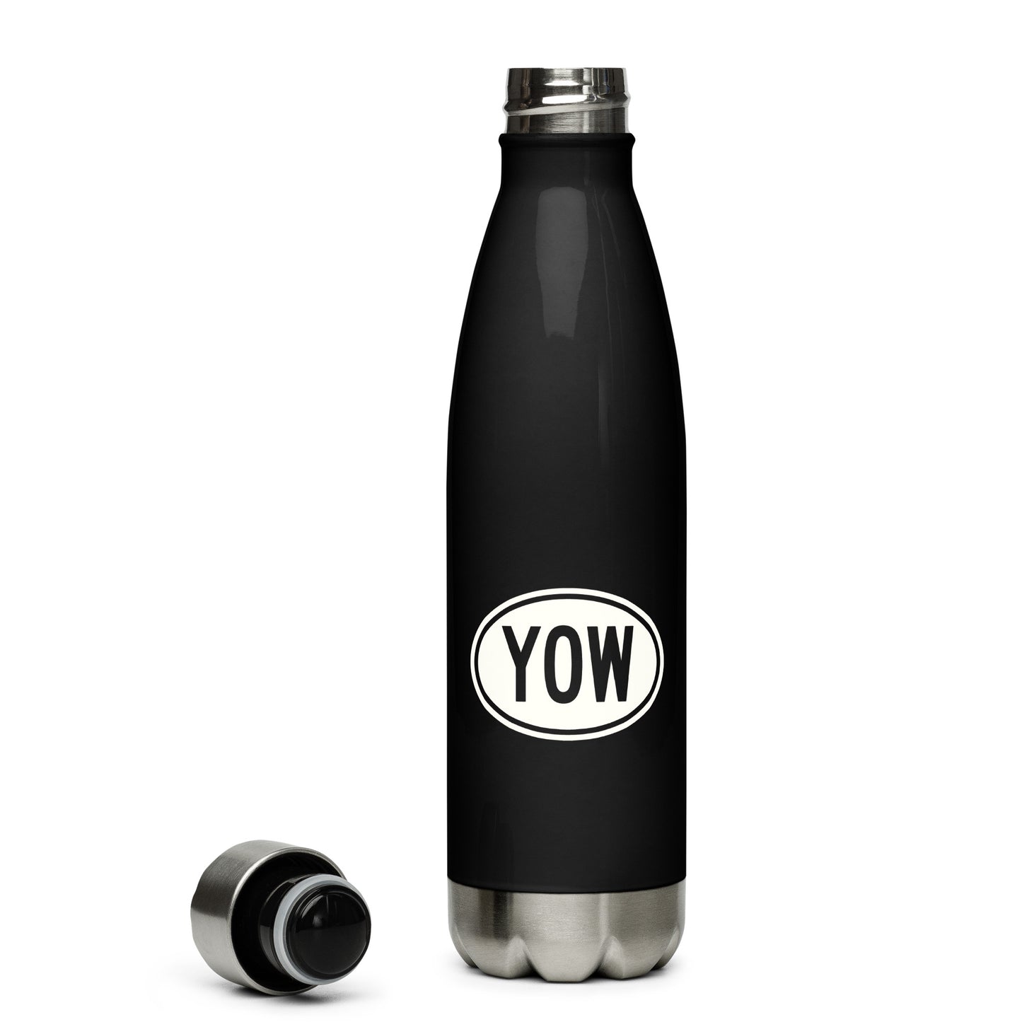 YOW Ottawa Water Bottle • Black with Oval Car Sticker Design • YHM Designs - Image 04