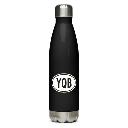 YQB Quebec City Water Bottle • Black with Oval Car Sticker Design • YHM Designs - Image 01